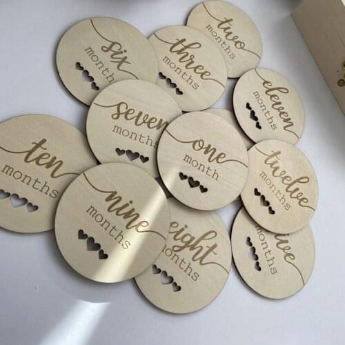 12 pcs/set Hearts detail design Baby wooden milestone cards Newborn Photo Props Set Baby wooden cards