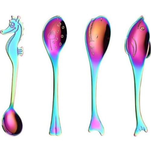 304 Stainless Steel Mirage Tableware Creative fish, seahorse spoon, dolphin, whale, puffer Mixing Spoon Coffee cup Hanging spoon