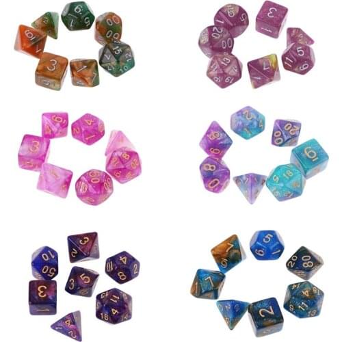 7pcs/set Dichromatic D4 D6 D8 D10 D12 D20 Polyhedral Dices Numbers Dials Desktop Table Board Game