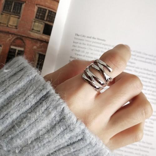 925 Sterling Silver Mutil-layer Line Knitting Ring Fashion Open Finger Rings For Women Temperament Party Jewelry S-R748