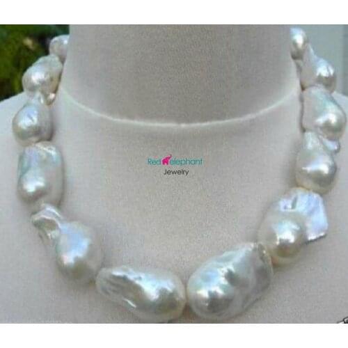 Free shopping! REAL HUGE AAA SOUTH SEA WHITE BAROQUE PEARL NECKLACE 18"