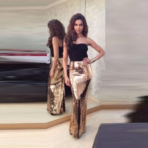 Sparkle Women Long Skirts Sequin Women Beach Summer Boho Maxi Skirt Saia Longa Faldas Gold Skirt Brand