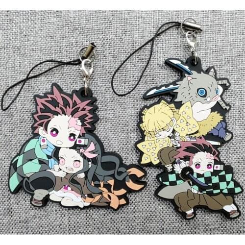 Demon Slayer: Kimetsu no Yaiba PVC Figure Keychain Pendant Toys Tanjirou Nezuko Agatsuma Figures Genuine silicone Keychain Set
