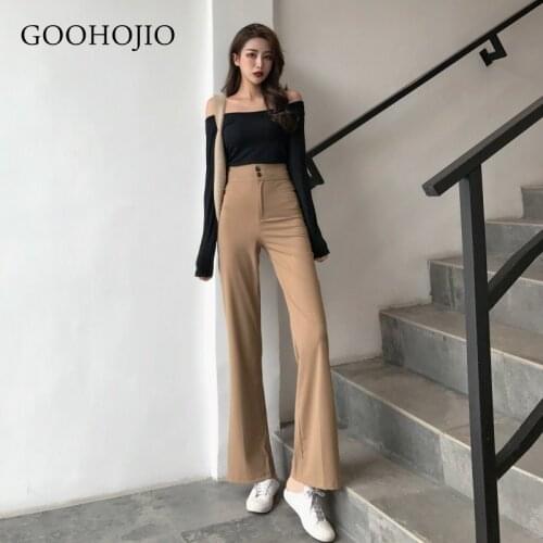 2021 New Women Casual Pants Solid Straight Wide Leg Pants Ladies Slim Trousers Female Office Ladies Pants Trousers Women Vintage