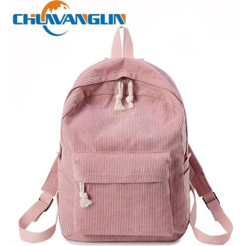 Chuwanglin New Autumn Winter backpack women Corduroy school bags for teenage girls Simple travel bag laptop mochila A102506