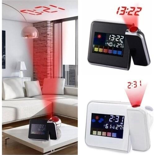 Digital Led Backlight Display Projection Alarm Clock Snooze Thermometer Calendar Weather Humidity Support Temperature G1A5