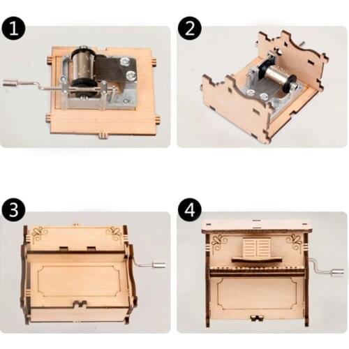 DIY Wooden Puzzle Model Self-assembly Hand-cranked Music Box Toy for Kids Adults 85AC