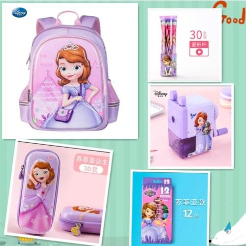 Disney Sofia School Bag for Girls Set of 5 pcs Pencil Drawing Pencils pencil case pencil machine Mochilar Escolar