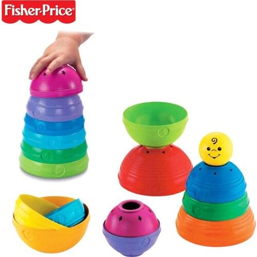 Fisher-Price Brilliant Basics Stack & Roll Cups Children Educational Toy Pierwsze Klocki Malucha K7166 For Kid Birthday Gift