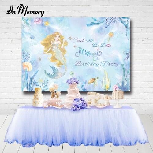 InMemory Gorgeous Mermaid Underwater Birthday Party Backdrops For Girls Fish Aquatic Shell Backgrounds Photography Customized