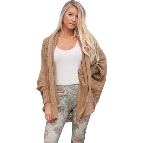 Solid Color Long Sleeve Women Cardigan Sweaters Autumn And Winter Batwing Office Ladies Streetwear Casual Knitted Sweater Coat