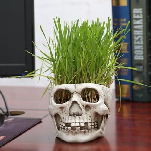 Skull Resin Flowerpot Halloween Props Decorations Brainless Head Home Hollow Creative Tricky Ornaments Garden Pots