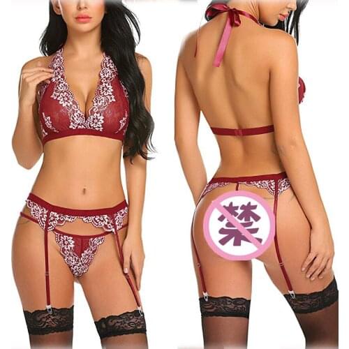 Hot New Fancy Lace Bra Sexy Temptation Two-Color Lace Three-Piece Plus Size XXL High Quality Lingerie Suit