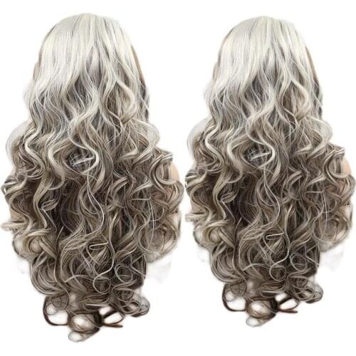 Brown Blonde Lace Front Wigs for Women Long Wavy Muti-Colored Wig Synthetic Hair Guleless Heat Resistant Fiber Wig 24 Inches