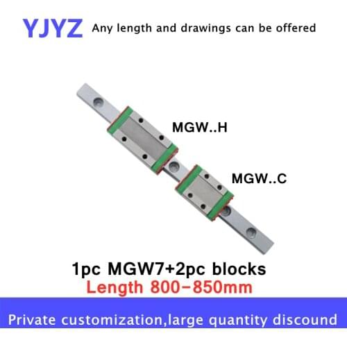 Linear guide MGW7 length： 800mm or 850mm miniature linear rail slide 2pcs MGW7C or MGW7H carriage, for 3D Printer