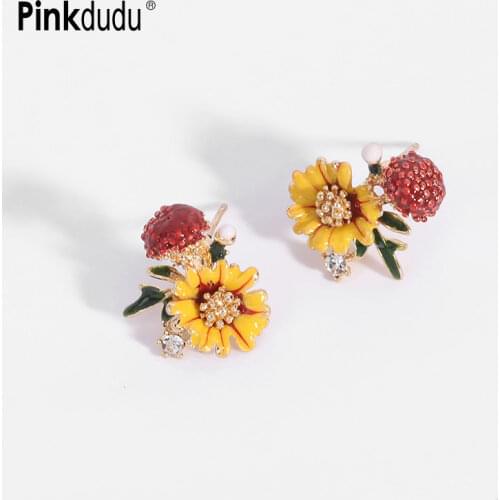 Pinkdudu Small Korean Fresh Cute Flowers Stud Earrings Spring Summer White Daisy Stud Earrings for Women Jewelry Accessory PD322