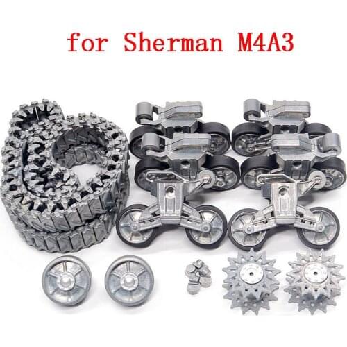1Set Sherman M4A3 Metal Tracks + Road Wheels + Sprocket + Idler Wheel for 1/16 HENG LONG RC Tank Upgrade Parts