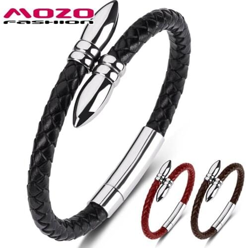 MOZO FASHION 2021 New Charm Men Bracelets Genuine Leather Rope High Quality Braided Bangles Style Wholesale Jewelry 631