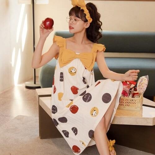 Summer Butterfly Knot Cotton Sleeveless Nightgown for Women Fashion Casual Loose Sleep Long Dress Ladies Home Service Sleepdress