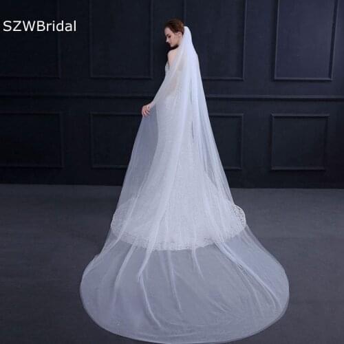 New Arrival Two layer Tulle Wedding veil Voile Cathedral Bridal veils Cut Edge Welon slubny Cheap Bridal veils Bruiloft
