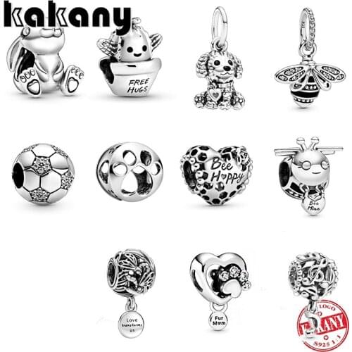 New Silver Jewelry 925, 1: 1 Poodle Puppy, Mulan Mushu, Sparkling Queen Bee Pendant Original Female Diy Jewelry Birthday Gift