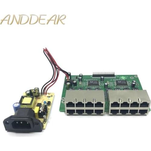 OEM 10 / 100mbps RJ45 16 Port Fast Ethernet Switch module Lan Hub US EU Plug 5v Adapter Power Supply Network Switch motherboard