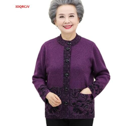 Autumn Winter Mother Clothing 2019 Large Size Women Sweater Coats High Quality Cardigans Plus Size Grandma Knitting Sweater 1112