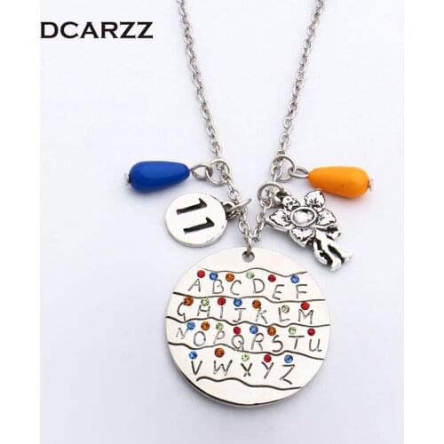 Stranger things Necklace,Handstamped Alphabet Light Wall Pendant with Monster Charms Eleven Letters Beads Necklace Wholesale