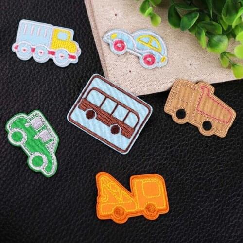 PGY 1PCS Cheap Cartoon Trolley series Bus Embroidered Clothes Stickers Big truck crane Patches Fortune Badges DIY Patch Kawaii