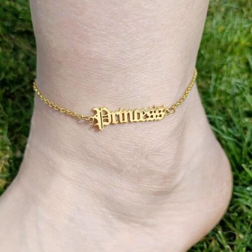 Beach Jewelry Old English Letter Princess Anklets For Women Foot Link Gold Tornozeleira Feminina Bracelet Birthday Gift