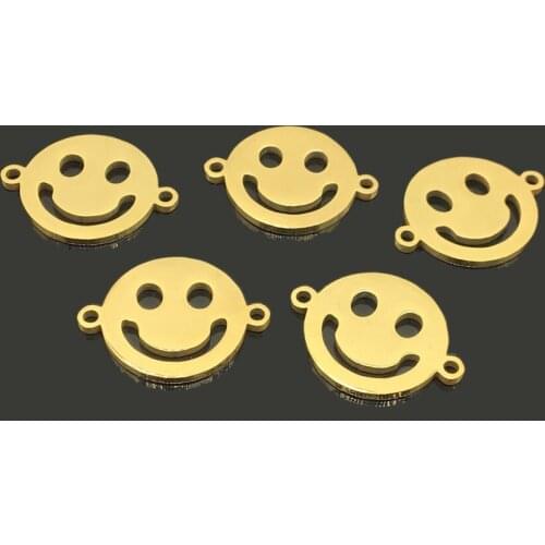 10pcs Smile Face Gold Stainless Steel Bracelet Necklace Charm for DIY Jewelry Making