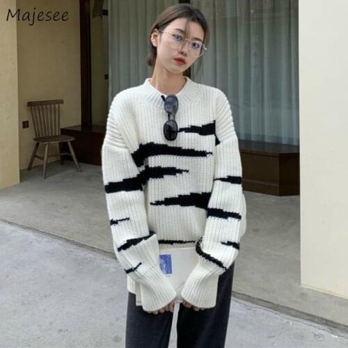 Pullovers Women Oversize Loose Casual Trendy Knitted Sweaters Bf Daily Korean Style O-neck Harajuku Patchwork All-match Femme