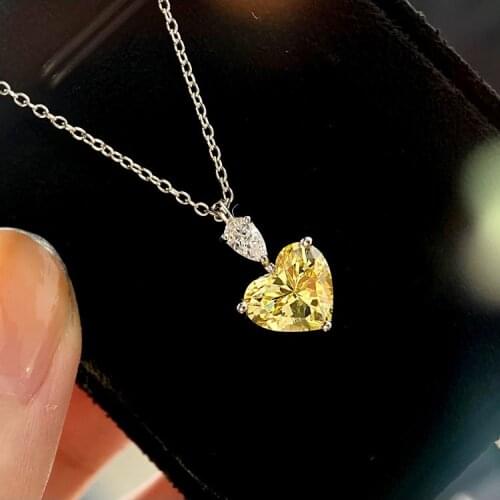 Luxury Female Round Pendant Necklace Silver Color Chain Necklaces for Women Yellow Crystal Zircon Stone Wedding Necklace Gifts