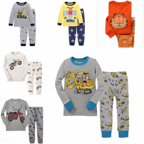 Retail! Two Piece Set Motorcycle Pajamas Suit For Boys Childrens Sleepwear Kids Nightwear Baby Sleep Wear Pyjamas