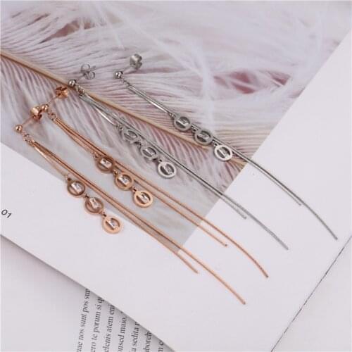 OUFEI Crystal Earrings For Women Fashion Round Jewelry Long Chain Personality Earrings Bohemia Stainless Steel Earrings