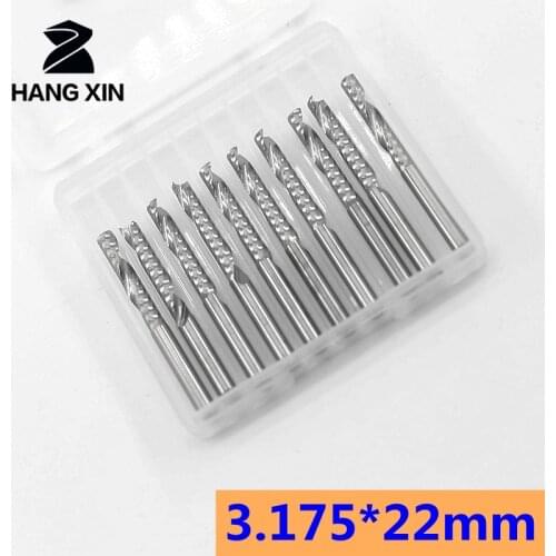 3.175mm single slot spiral milling cutter bit 10PCS hard alloy CNC spiral end mill MDF alloy milling cutter