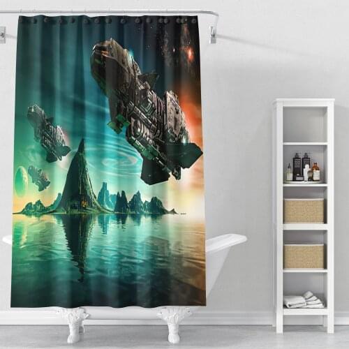 Home Decoration Bathroom Toilet Waterproof Customize 3D Print Galaxy Starry Sky Outer Space Airship Shower Curtains Adult Kids