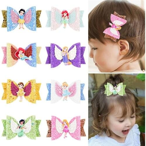 Disney Frozen Cartoon Handmade Hairpins Glitter Bows Clip Dance Party Fastion Hair Accessories Girls Princess Cosplay Headwear