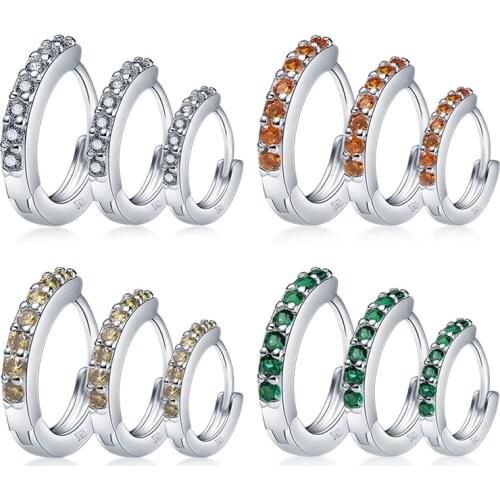 925Sterling Silver Four Colors Zircon 3 Sizes Circle Earring For Women Making Jewelry Gift Wedding Party Engagement E024