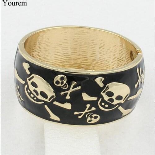 Gold color punk skull bangles for women black hiphop rock skeleton bangle girls gifts copper material f138
