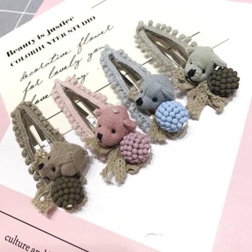 2017 new spring Pet bear head lace BB clip Korean female hair headdress Dog hairpin 10pcs