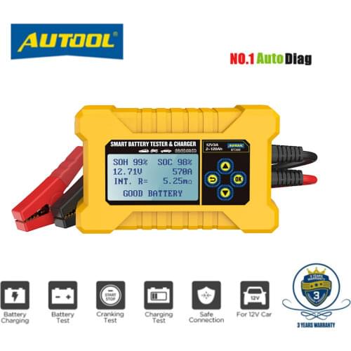 AUTOOL BT380 12V Auto Battery Tester & Car Battery Charger 2 in 1 Automotive Battery Analyzer Cranking Charging Diagnostic Tool