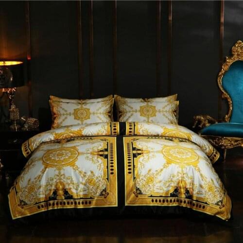 2020 Glossy Satin Cotton Classic Palace Bedding Set Smooth Lustrous Duvet Cover Set Bed Sheet Pillowcases Queen King size Jpcs