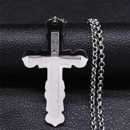 2021 Catholicism Cross Stainless Steel Pendant Necklace for Women/Men Silver Color Big Chain Necklaces Jewelry cadena N4298S05