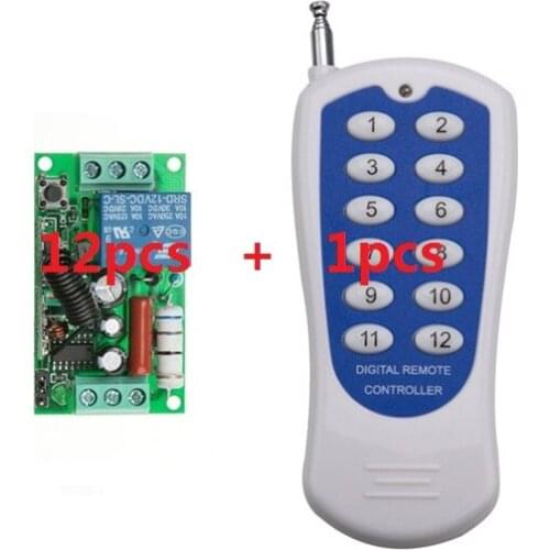 220V 1CH Radio Wireless Remote Control Switch light lamp LED ON OFF 12 Receivers&1transmitter Learning Code Output Adjusted