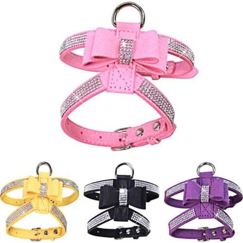 4 Styles Pet Dog Bowknot Collar Bling Rhinestone Pet Dog Bowknot Collar Puppy Harness Adjustable Necklace Collar Pets Cat Supply