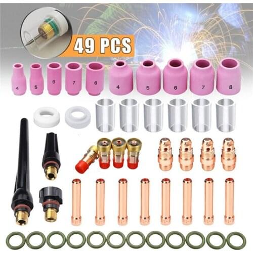 49PCS For WP-17/18/26 TIG Welding Torch Stubby Gas Lens #10 Pyrex Glass Cup Kit Durable Practical Welding Accessories