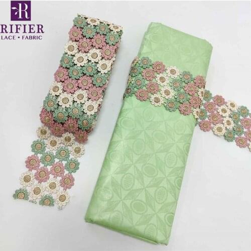 5+5 Yards 100% Egypt Cotton Bazin Riche Lace With Guipure Ribbon For Crafts For Sewing African Wedding Dress Dry Lace Fabrics