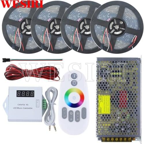 5m/10m/15m/20m DC5V WS2812B 150leds Waterproof Individually Addressable LED Pixel Strip+Remote Music Controller+Power Supply Kit