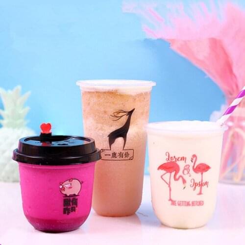 50pcs Net red U shape 500ml plastic cups creative cartoon cup ice cream yogurt pudding dessert cups party favors drinking cup